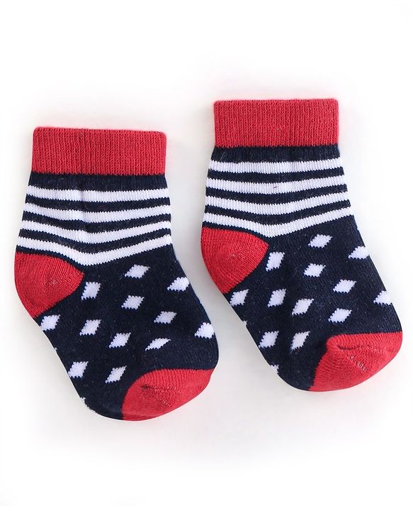 Cute Walk by Babyhug Non Terry Anti Bacterial Ankle Length Socks Stripes & Star Design Pack of 5 - Red Blue & White