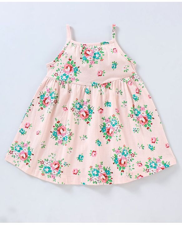 Babyhug 100% Cotton Knit Sleeveless Frock Floral Print - Pink