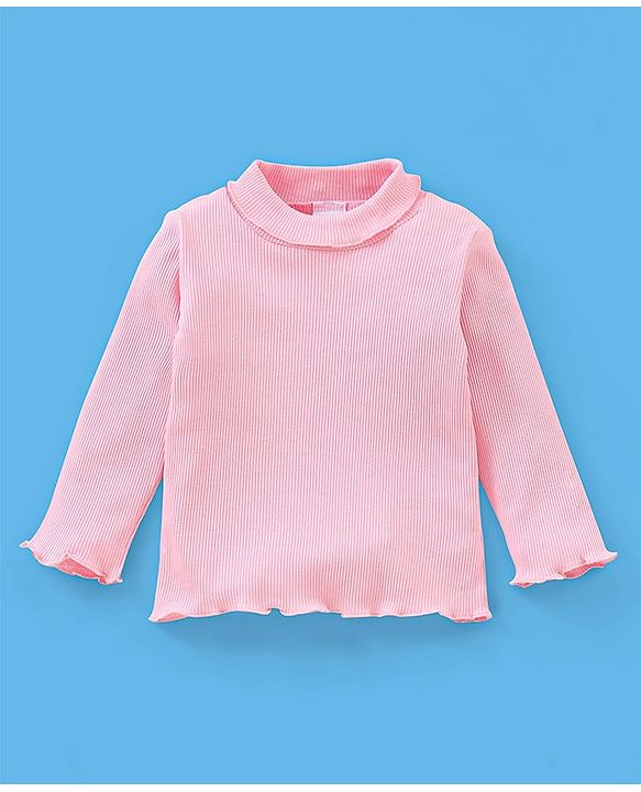 Babyhug 100% Cotton Full Sleeves Solid Colour T-Shirt With Dungaree Text Embroidered - Pink & Indigo