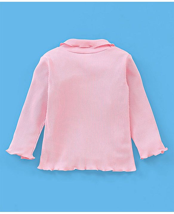 Babyhug 100% Cotton Full Sleeves Solid Colour T-Shirt With Dungaree Text Embroidered - Pink & Indigo