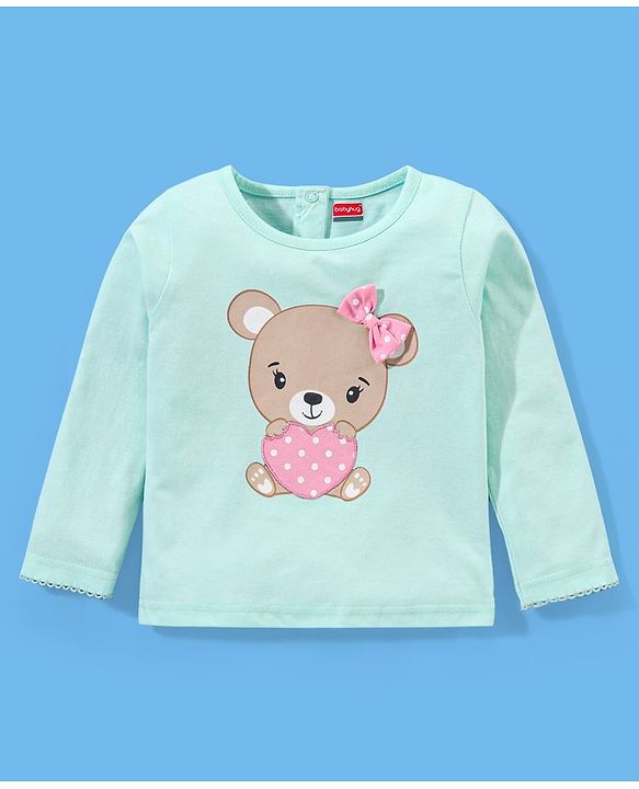 Babyhug 100% Cotton Full Sleeves Top & Skirt Bear Print - Blue & Pink
