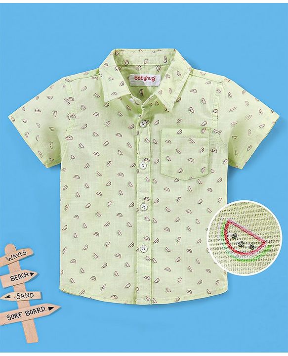 Babyhug 100% Cotton Half Sleeve Shirt Watermelon Print - Green