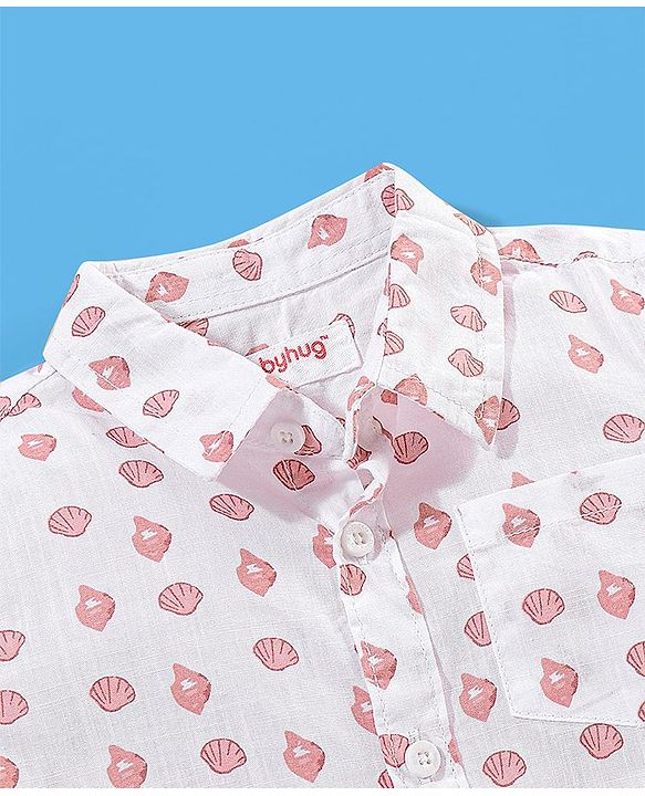 Babyhug 100% Cotton Half Sleeves Shirt Seashell Printed - White