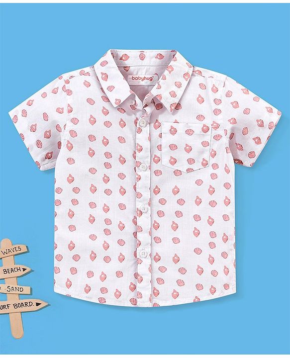 Babyhug 100% Cotton Half Sleeves Shirt Seashell Printed - White