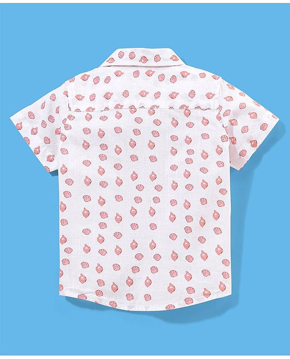 Babyhug 100% Cotton Half Sleeves Shirt Seashell Printed - White