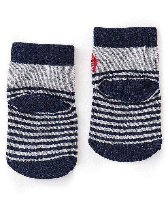 Cutewalk By Babyhug Antibacterial Ankle Length Socks Car & Stripes Design Pack Of 5- Navy Blue Red & Grey