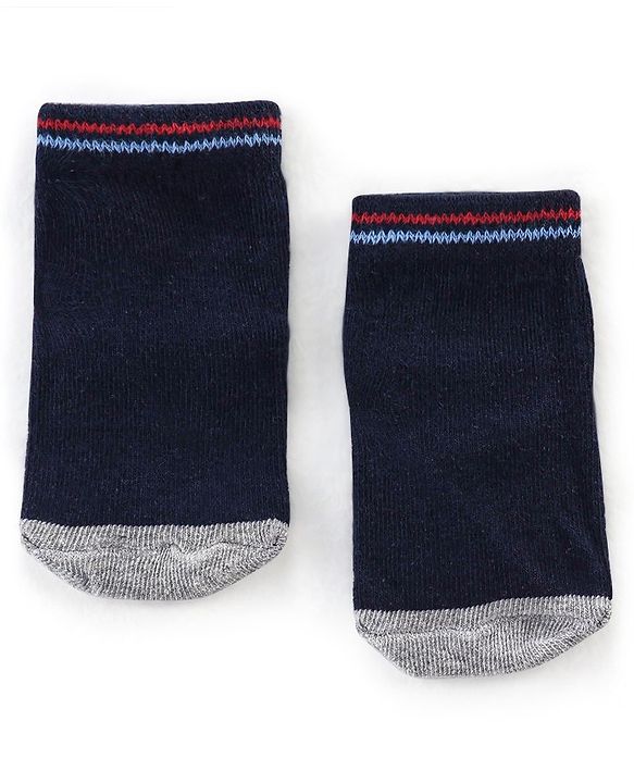 Cutewalk By Babyhug Antibacterial Ankle Length Socks Car & Stripes Design Pack Of 5- Navy Blue Red & Grey