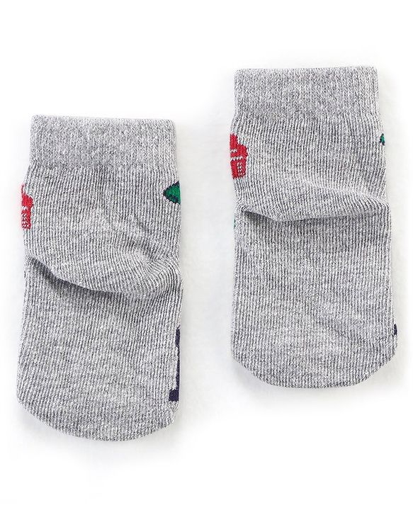Cutewalk By Babyhug Antibacterial Ankle Length Socks Car & Stripes Design Pack Of 5- Navy Blue Red & Grey