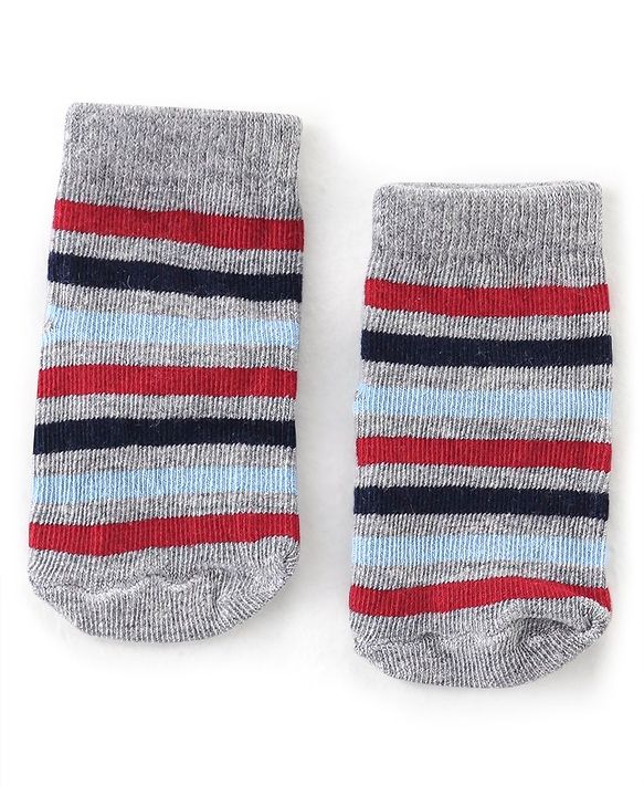 Cutewalk By Babyhug Antibacterial Ankle Length Socks Car & Stripes Design Pack Of 5- Navy Blue Red & Grey