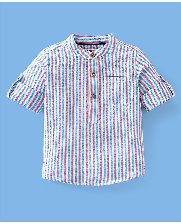 Babyhug Full Sleeves Striped One Pocket Kurta Shirt - Red