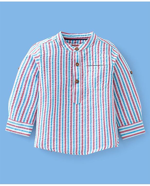 Babyhug Full Sleeves Striped One Pocket Kurta Shirt - Red