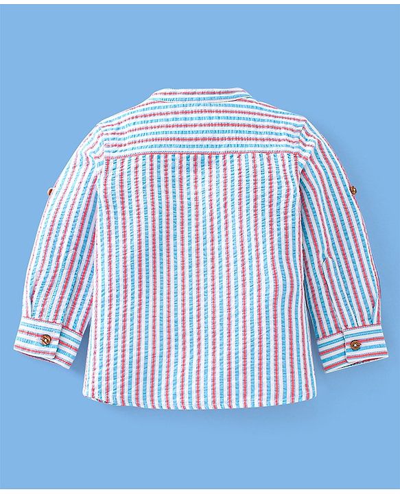 Babyhug Full Sleeves Striped One Pocket Kurta Shirt - Red