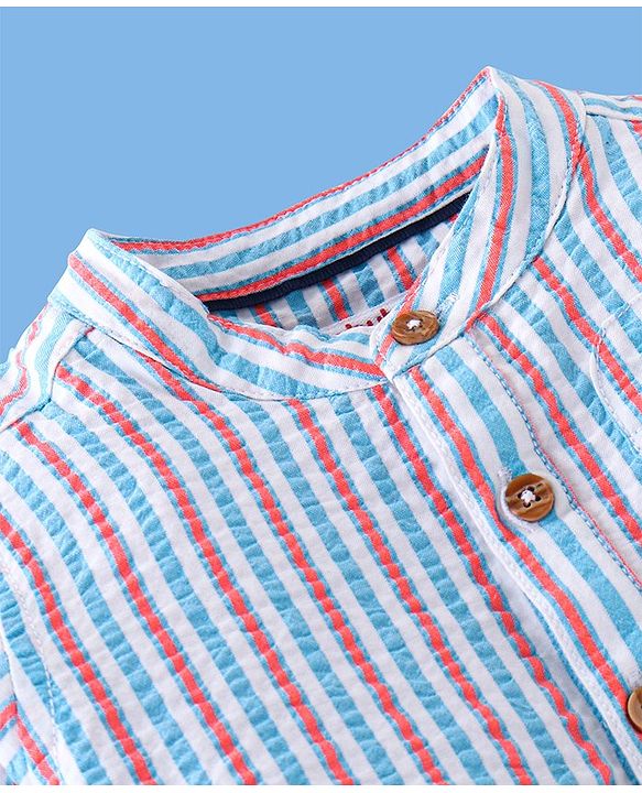 Babyhug Full Sleeves Striped One Pocket Kurta Shirt - Red