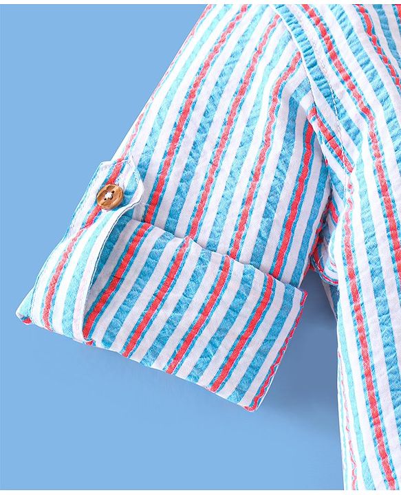 Babyhug Full Sleeves Striped One Pocket Kurta Shirt - Red