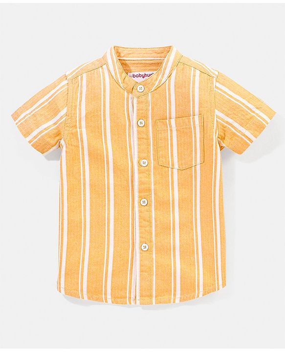 Babyhug 100% Cotton Half Sleeves Striped One Pocket Shirt - Yellow