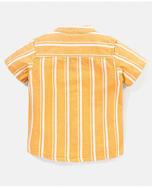 Babyhug 100% Cotton Half Sleeves Striped One Pocket Shirt - Yellow