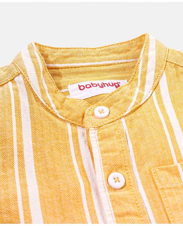 Babyhug 100% Cotton Half Sleeves Striped One Pocket Shirt - Yellow
