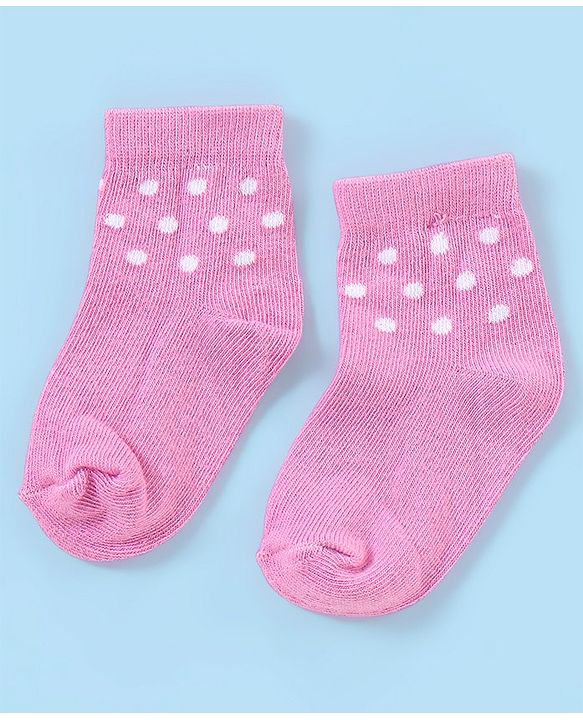 Cute Walk by Babyhug Non Terry Anti Bacterial Ankle Length Striped & Dots Design Socks Pack of 5 - White & Pink
