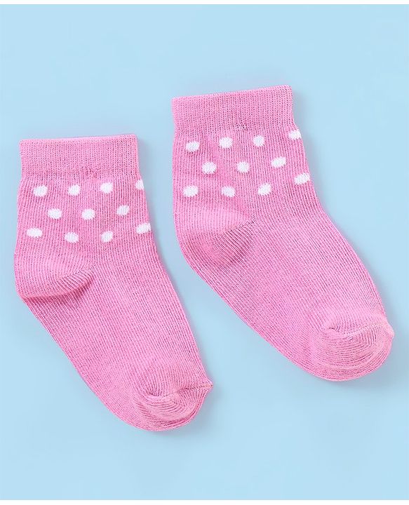 Cute Walk by Babyhug Non Terry Anti Bacterial Ankle Length Striped & Dots Design Socks Pack of 5 - White & Pink