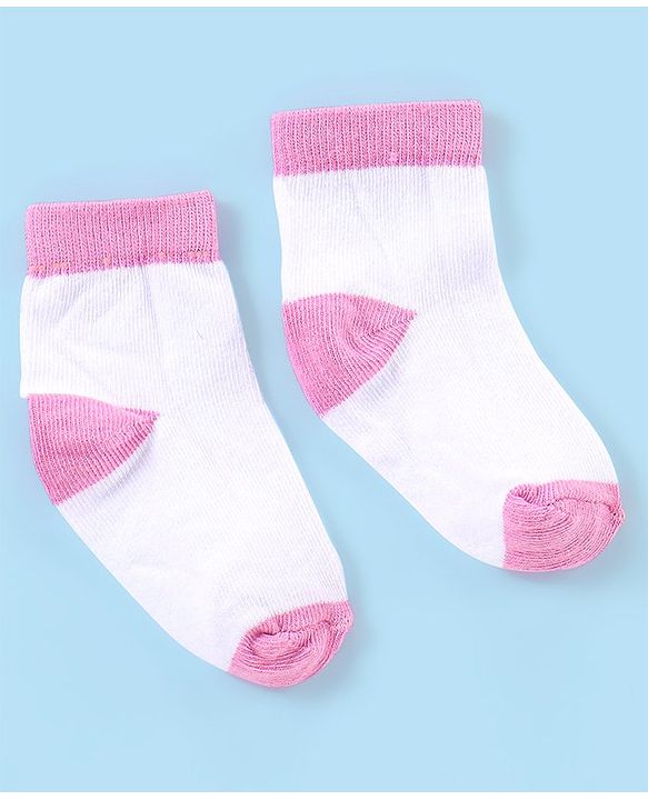 Cute Walk by Babyhug Non Terry Anti Bacterial Ankle Length Striped & Dots Design Socks Pack of 5 - White & Pink