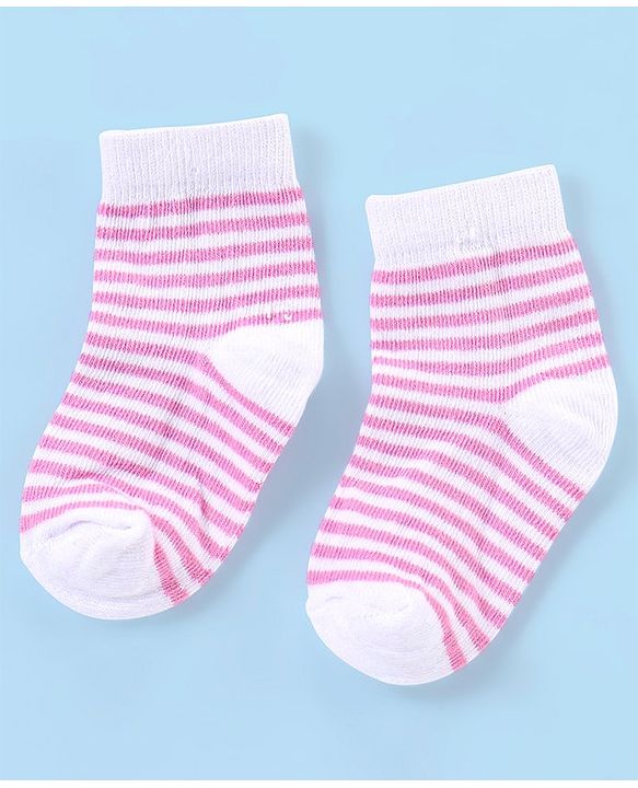 Cute Walk by Babyhug Non Terry Anti Bacterial Ankle Length Striped & Dots Design Socks Pack of 5 - White & Pink