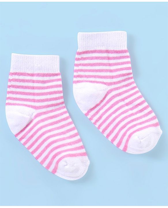 Cute Walk by Babyhug Non Terry Anti Bacterial Ankle Length Striped & Dots Design Socks Pack of 5 - White & Pink