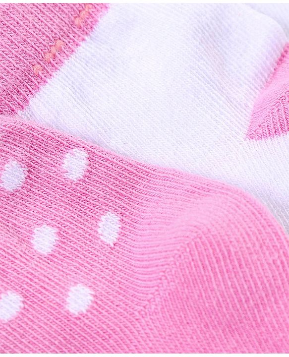 Cute Walk by Babyhug Non Terry Anti Bacterial Ankle Length Striped & Dots Design Socks Pack of 5 - White & Pink