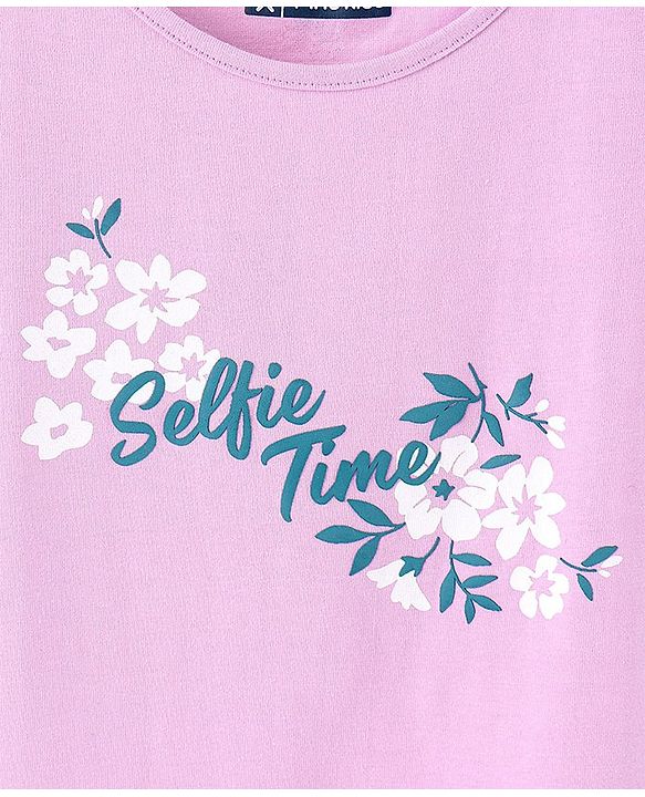 Pine Kids 100% Cotton Half Sleeves Bio Washed T-Shirt Floral Print - Pink