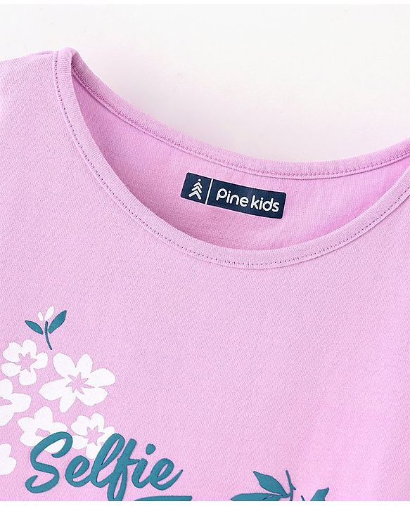 Pine Kids 100% Cotton Half Sleeves Bio Washed T-Shirt Floral Print - Pink