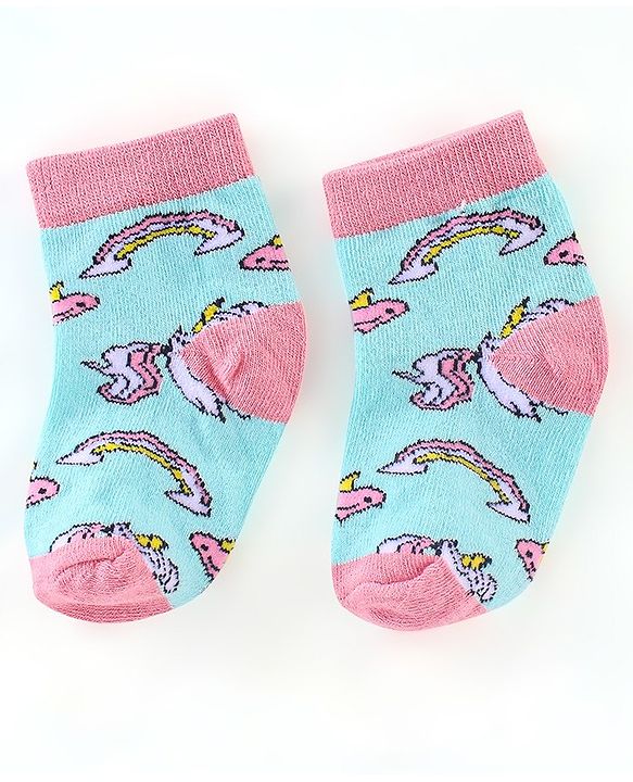 Cute Walk by Babyhug Non Terry Anti Bacterial Ankle Length Socks Unicorn Design Pack of 5 - Pink & White