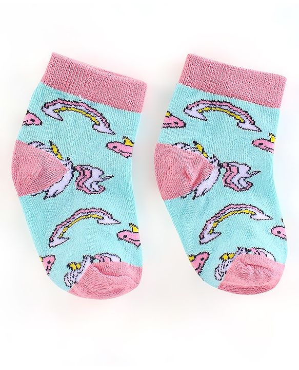 Cute Walk by Babyhug Non Terry Anti Bacterial Ankle Length Socks Unicorn Design Pack of 5 - Pink & White
