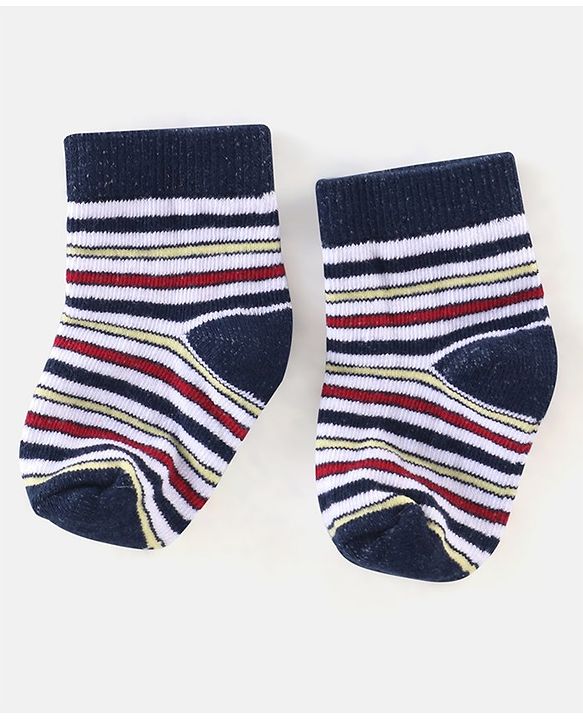 Cutewalk By Babyhug Anti Bacterial Ankle Length Socks Stripes & Star Design Pack Of 5- Navy Blue & Red