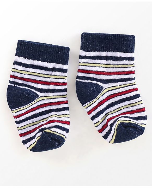 Cutewalk By Babyhug Anti Bacterial Ankle Length Socks Stripes & Star Design Pack Of 5- Navy Blue & Red