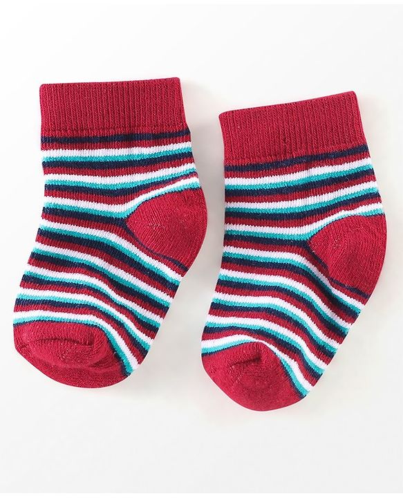 Cutewalk By Babyhug Anti Bacterial Ankle Length Socks Stripes & Star Design Pack Of 5- Navy Blue & Red