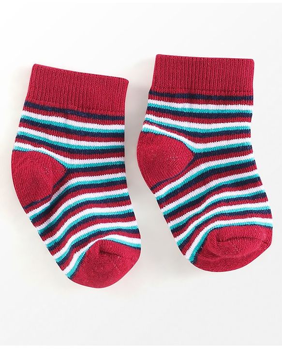 Cutewalk By Babyhug Anti Bacterial Ankle Length Socks Stripes & Star Design Pack Of 5- Navy Blue & Red