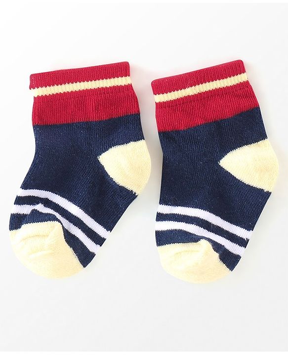 Cutewalk By Babyhug Anti Bacterial Ankle Length Socks Stripes & Star Design Pack Of 5- Navy Blue & Red