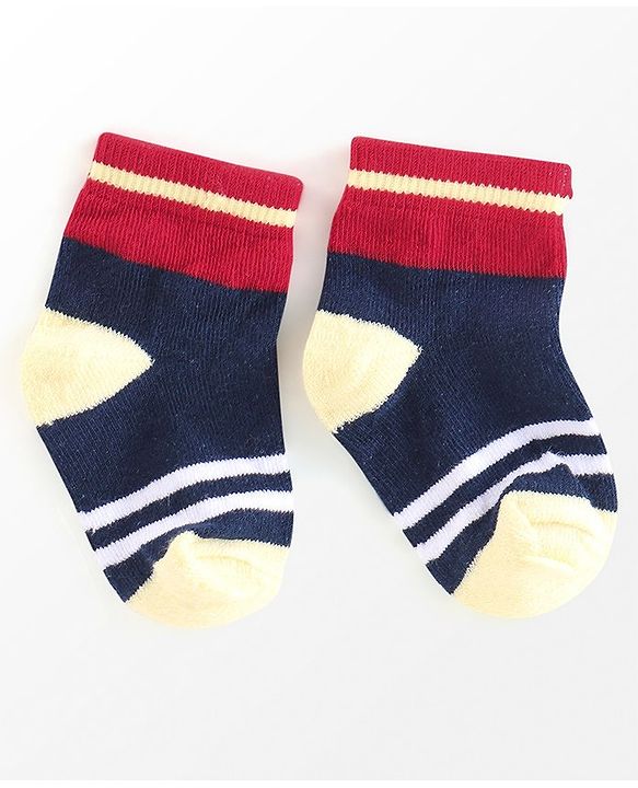Cutewalk By Babyhug Anti Bacterial Ankle Length Socks Stripes & Star Design Pack Of 5- Navy Blue & Red