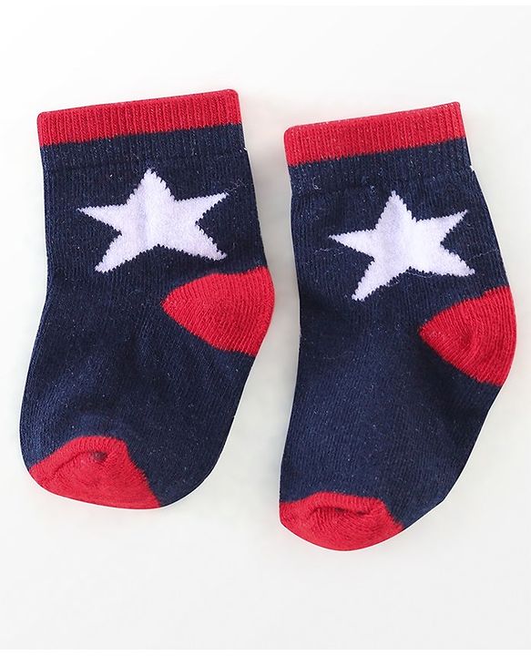 Cutewalk By Babyhug Anti Bacterial Ankle Length Socks Stripes & Star Design Pack Of 5- Navy Blue & Red