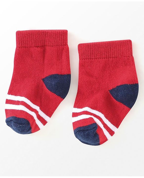 Cutewalk By Babyhug Anti Bacterial Ankle Length Socks Stripes & Star Design Pack Of 5- Navy Blue & Red