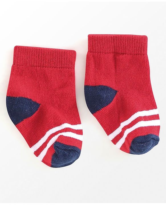 Cutewalk By Babyhug Anti Bacterial Ankle Length Socks Stripes & Star Design Pack Of 5- Navy Blue & Red