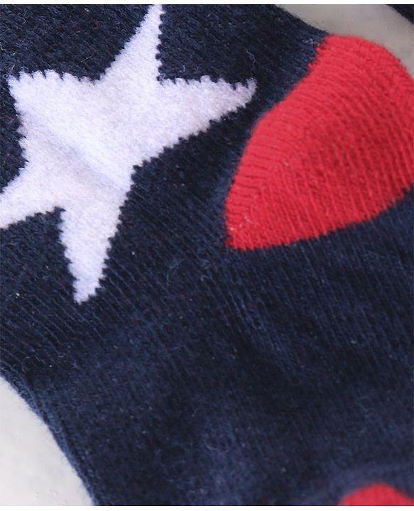 Cutewalk By Babyhug Anti Bacterial Ankle Length Socks Stripes & Star Design Pack Of 5- Navy Blue & Red