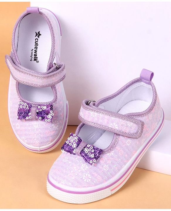 Cute Walk by Babyhug Velcro Closure Casual Shoes With Bow Applique - Purple