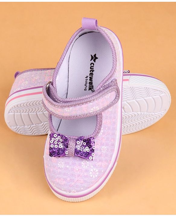 Cute Walk by Babyhug Velcro Closure Casual Shoes With Bow Applique - Purple