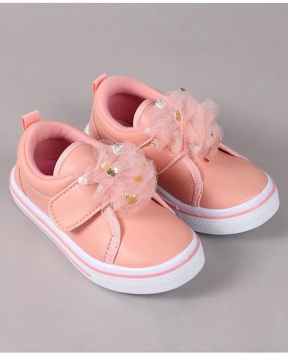 Cute Walk by Babyhug Velcro Closure Casual Shoes With Floral Applique - Pink