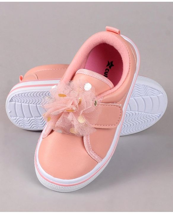 Cute Walk by Babyhug Velcro Closure Casual Shoes With Floral Applique - Pink