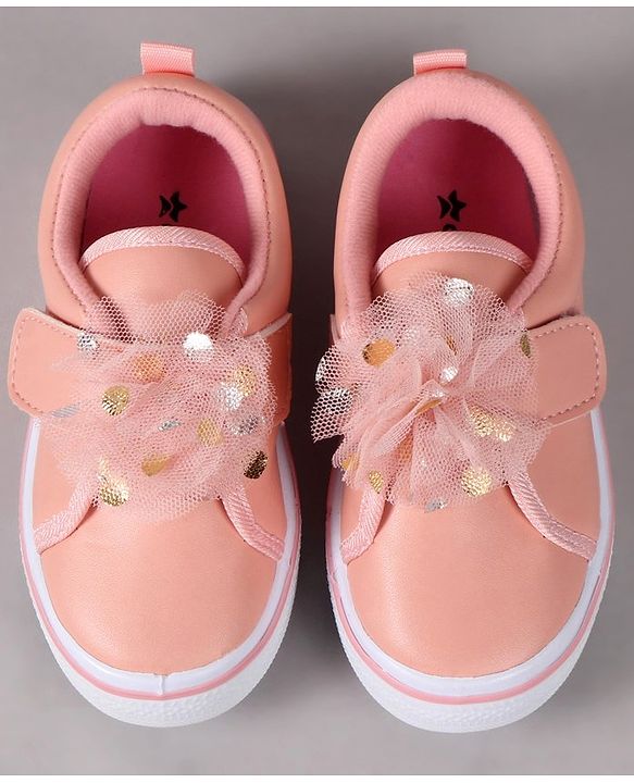 Cute Walk by Babyhug Velcro Closure Casual Shoes With Floral Applique - Pink
