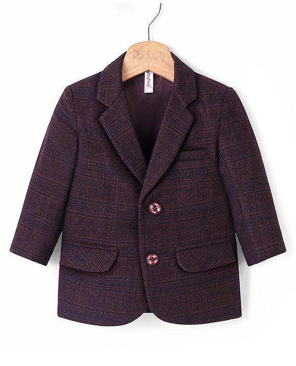 Babyhug Full Sleeves Textured Party Wear Checked Blazer - Purple