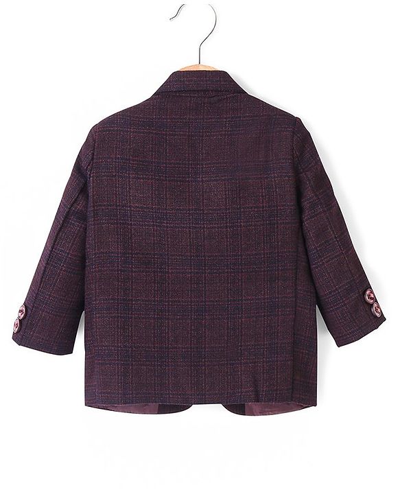 Babyhug Full Sleeves Textured Party Wear Checked Blazer - Purple