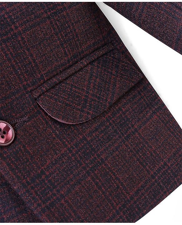 Babyhug Full Sleeves Textured Party Wear Checked Blazer - Purple