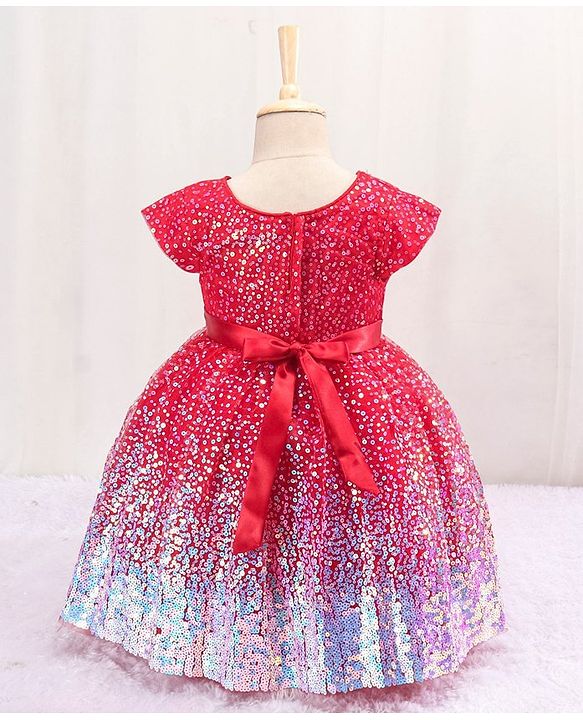 Babyhug Sleeveless Sequined Party Frock with Corsage - Red
